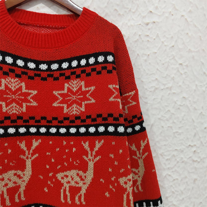 Pull Noël Rouge Jacquard Col Rond