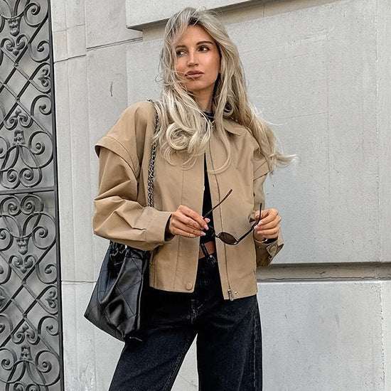 Blouson Bombardier Élégant Beige Sable