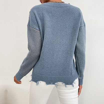 Pull Tricoté Motif Brocart Fleuri