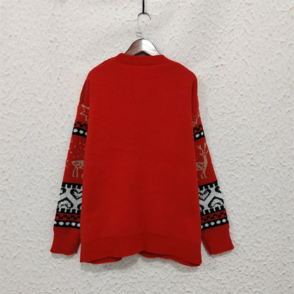 Pull Noël Rouge Jacquard Col Rond