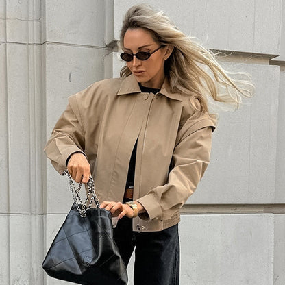 Blouson Bombardier Élégant Beige Sable